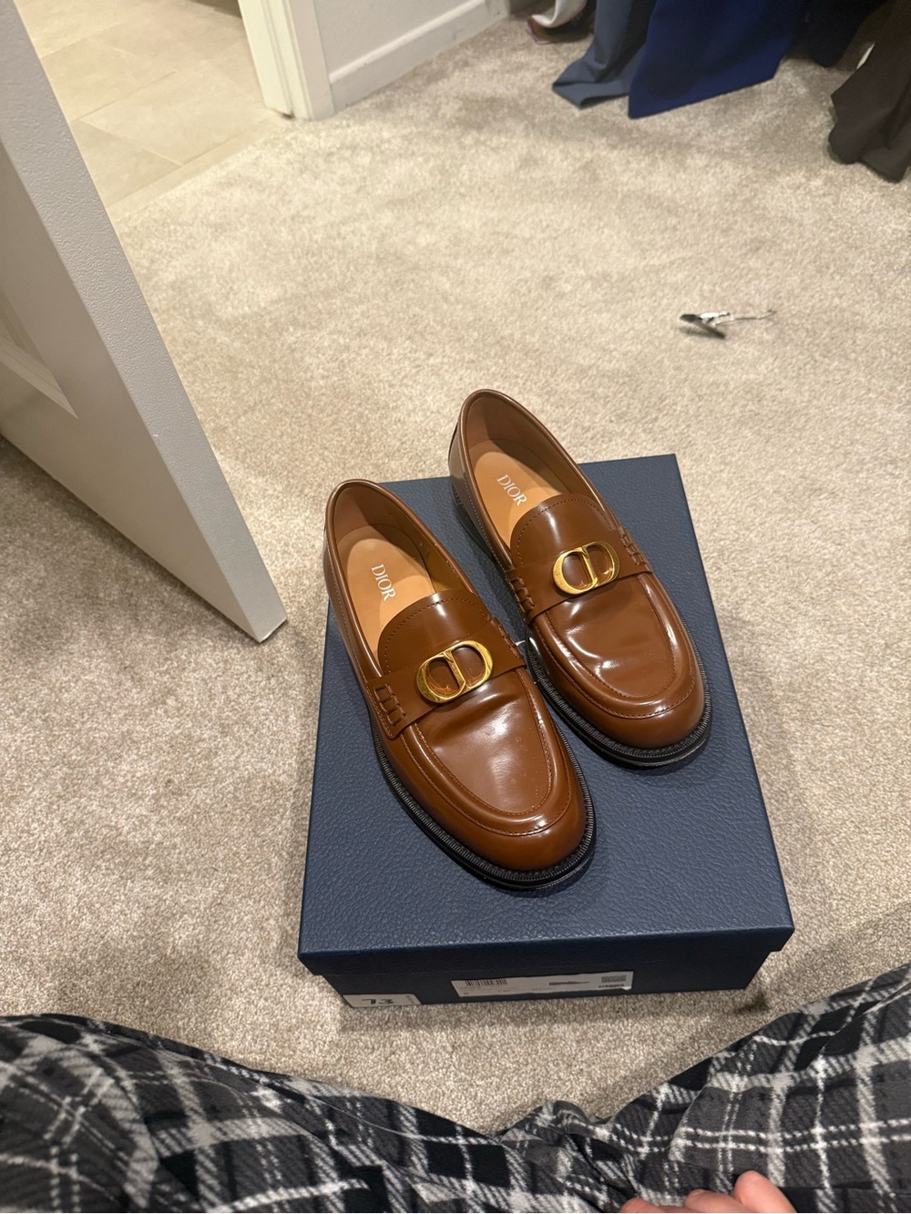 Dior Brown Leather Loafers with Gold Double-CD Buckle